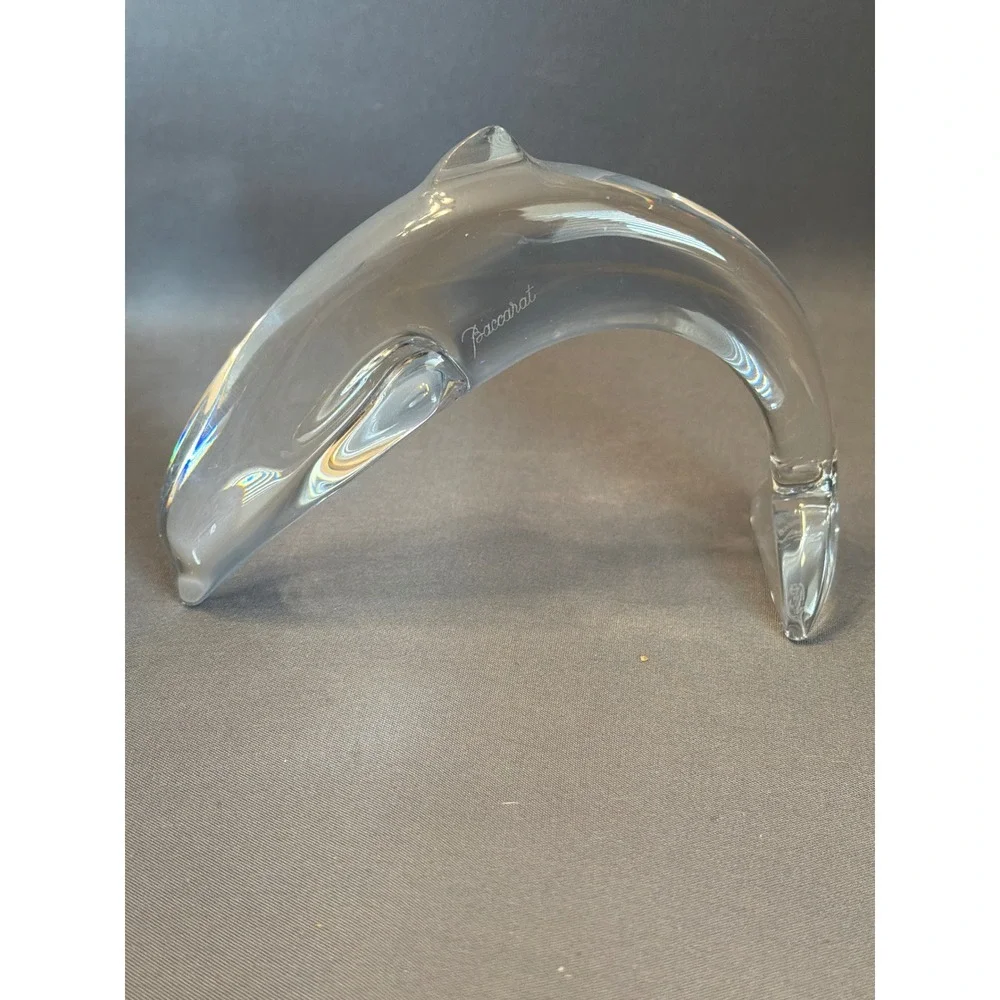 Baccarat Crystal Dolphin Figurine Set of 2 Clear French Art Glass Paperweights